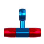 Grand Prix Racewear anodised blue and red hose end fitting for high-performance automotive applications.