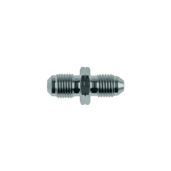 Close-up of a small metallic screw fitting, used in racing gear and equipment for secure fastening.