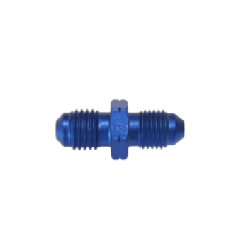 Blue Goodridge 3/8 Metric Convex Adaptor for racing and automotive fluid connections.