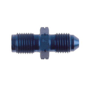 Close-up of a blue Grand Prix Racewear Goodridge 3/8 Metric Concave Adaptor for racing brake systems.