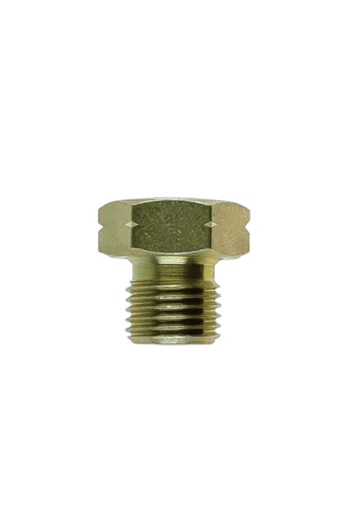 Close-up of a metallic bolt with a hexagonal head, used in racewear and automotive applications.