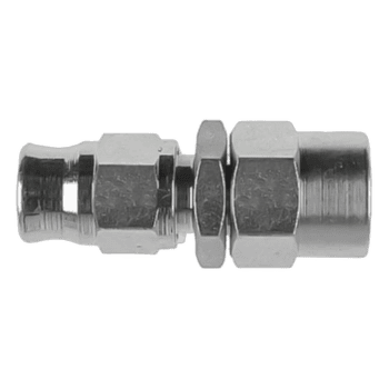 Close-up of a Goodridge 600 Straight Female fitting, showcasing its metallic construction and precise threading for high-performance hydraulic connections.