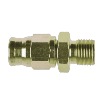 Close-up of a brass 1/8 BSP male fitting used in hydraulic and pneumatic systems.