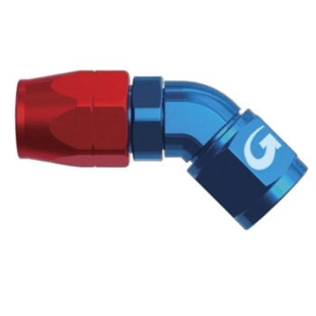 Close-up of a blue and red racing helmet connector with GPR logo, used in motorsport safety gear.