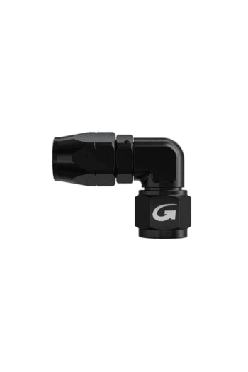Black GPR Direct racing connector with a 90-degree angle, designed for high-performance motorsport applications.
