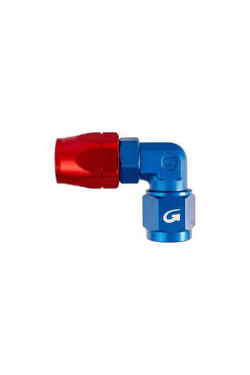 GPR Direct racing connector with red and blue parts, used in motorsport applications for secure fluid or air connections.