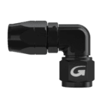 Black GPR Direct racing connector with a 90-degree angle, designed for high-performance motorsport applications.