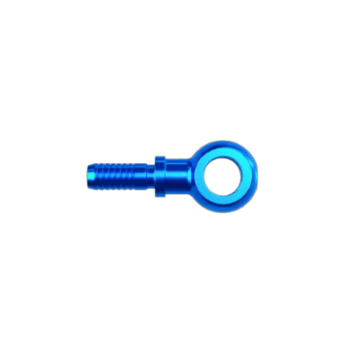 Close-up of a blue Grand Prix Racewear G-Line hose end with straight male convex seat for racing applications.