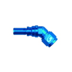 Blue Grand Prix Racewear G-Line hose end with 45° swivel and forged female concave seat for racing applications.
