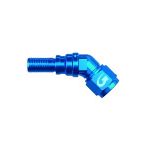 Blue Grand Prix Racewear G-Line hose end with 45° swivel and forged female concave seat for racing applications.