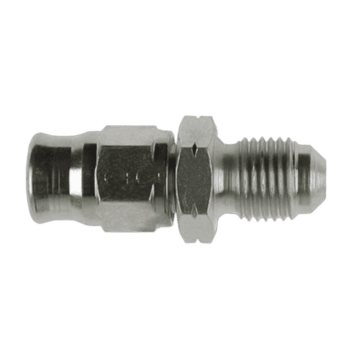 Close-up of a high-performance racing fitting used in Grand Prix racewear for secure fluid connections.