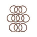 Set of eight metal washers arranged in two rows, used in automotive and mechanical applications.