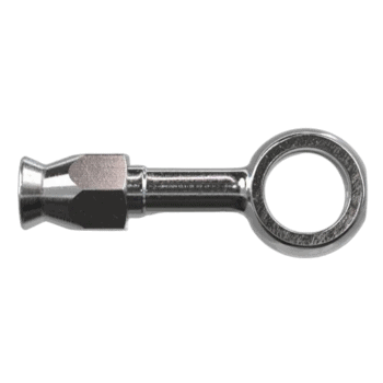 Close-up of a Goodridge 5092 Series Banjo Straight fitting, made of polished metal for high-performance automotive applications.