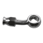 Close-up of a high-quality metal banjo fitting with a 20° angle for racing vehicle brake lines.