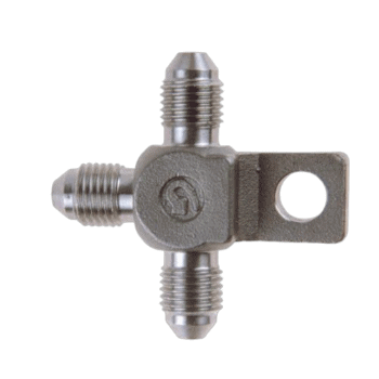 Grand Prix Racewear 3/8 JIC male fitting with lug for hydraulic or fuel line connections.