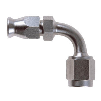 High-quality female 90° degree 600 series JIC fitting for hydraulic and racing applications.