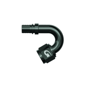 Grand Prix Racewear black 150° swept tube female concave seat fitting for high-performance automotive applications.