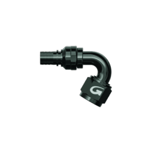 Goodridge G-Flex fitting with double swivel and 120° swept tube female concave seat for high-performance racing applications.