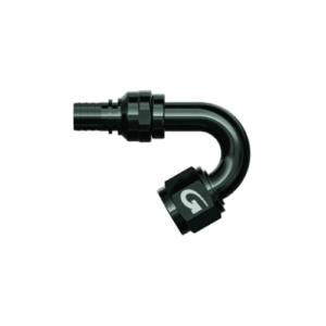 Goodridge G-Flex fitting double swivel tail with 150° swept tube female concave seat for racing applications.