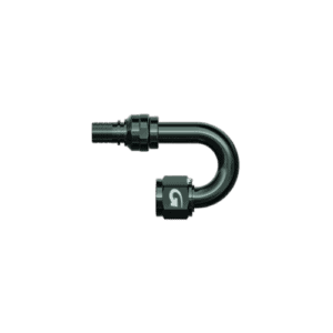 Grand Prix Racewear G-Flex fitting with double swivel and 180° swept tube female concave seat for racing applications.