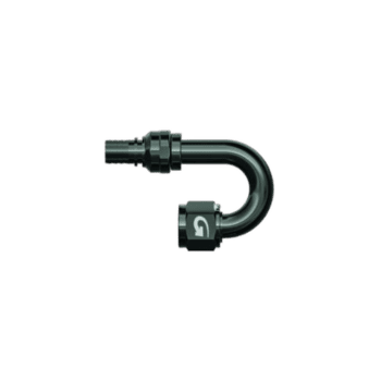 Grand Prix Racewear G-Flex fitting with double swivel and 180° swept tube female concave seat for racing applications.