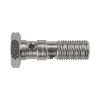 Close-up of a Goodridge double banjo bolt used in high-performance brake and hydraulic systems.
