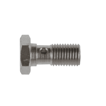 Close-up of a Goodridge single banjo bolt used in high-performance brake and fuel systems.