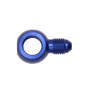 Blue Grand Prix Racewear single male banjo fitting for motorcycle brake or clutch lines.