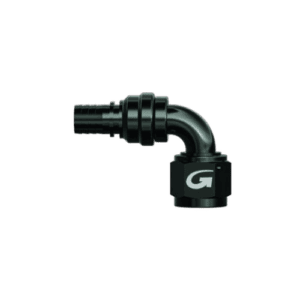 Grand Prix Racewear G-Flex fitting with double swivel and 90° swept tube female concave seat for racing applications.