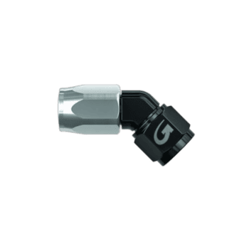 Grand Prix Racewear forged female 45° fitting for high-performance automotive applications.