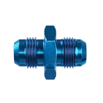Blue Goodridge straight male JIC adaptor for racing and automotive applications.