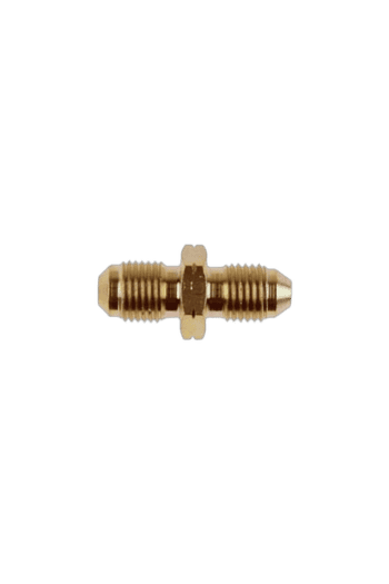 Close-up of a small brass fitting used in Grand Prix racewear for secure connections.