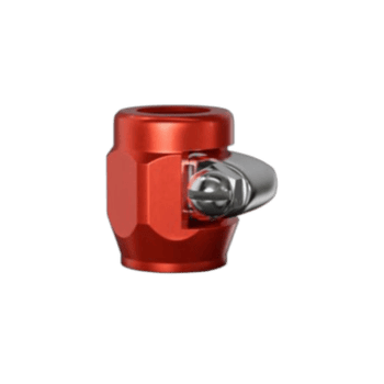 Red Grand Prix Racewear racing helmet air vent with metallic details for optimal airflow and safety.