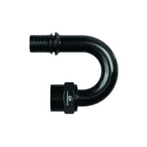 Goodridge G-Line Ultra Hose End 180º for racing and automotive applications, black anodised finish, durable and high-performance.