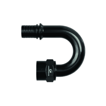 Goodridge G-Line Ultra Hose End 180º for racing and automotive applications, black anodised finish, durable and high-performance.