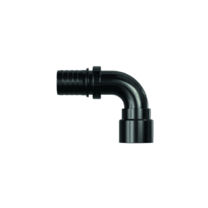 Grand Prix Racewear black 90-degree hose end fitting for high-performance racing applications.