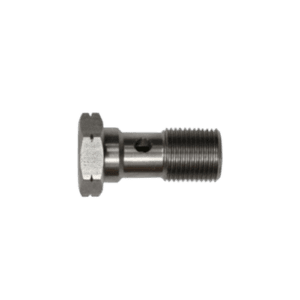 Close-up of a Goodridge metric single banjo bolt used in high-performance brake and fuel systems.