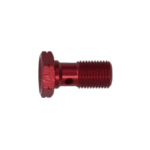 Red anodised bolt used in motorsport racing gear, part of Grand Prix Racewear equipment.