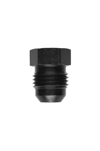 Close-up of a black racing wheel nut used in motorsport, showcasing its durable metal construction and precision threading.