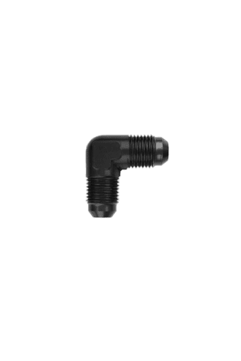 Black 90-degree racing connector for Grand Prix Racewear, designed for high-performance motorsport applications.