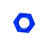 Blue hex nut used in automotive and racing applications, showcasing precision engineering and durability.