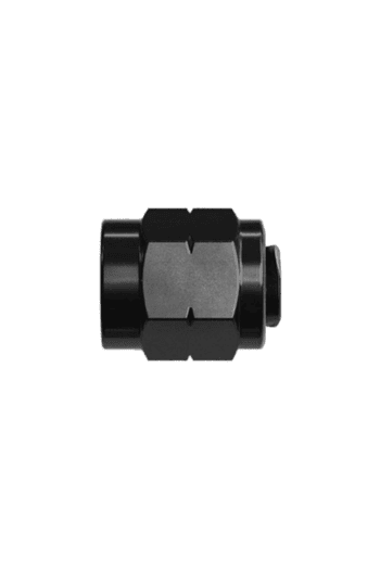 Close-up of a black racing wheel nut with a silver centre, used in motorsport vehicles for secure wheel attachment.