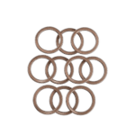 Set of six copper washers used in automotive or mechanical applications, arranged in a grid pattern.