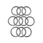 Set of nine clear rubber washers arranged in three rows on a black background for automotive or mechanical use.
