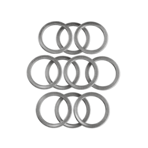 Set of nine clear rubber washers arranged in three rows on a black background for automotive or mechanical use.