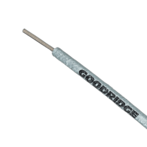 Close-up of a braided firesleeve with the 'Goodridge' logo, used for high-performance automotive and racing applications.