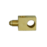 Grand Prix Racewear brass banjo adaptor block with 7/16 locating hole for racing brake systems.