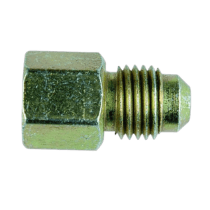 Close-up of a metal Grand Prix Racewear fitting with threaded end, used in high-performance automotive applications.