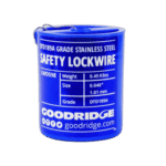 Goodridge safety lockwire in blue container with detailed specifications for high-performance racing applications.