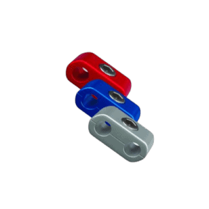 Grand Prix Racewear hose separators in red, blue, and silver for automotive applications.